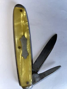 Coltello tascabile pieghevole vintage Kent NYC USA 2 lame con distintivo scala - Foto 1 di 5