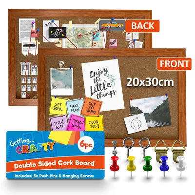 Cork Board A4 Pin Notice Board | Office School Message Memo Wooden Frame + Pins - Image 1 of 4