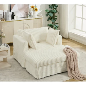 47.7'' Oversized Sofa Corduroy Upholstered Couch Sofa W/Ottoman Foot Stool Beige - Picture 1 of 12