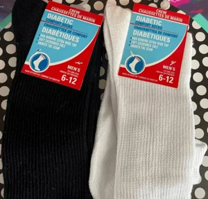 New Diabetic Comfort Socks Black White Crew Men's Shoe Size 6-12 - Picture 1 of 1