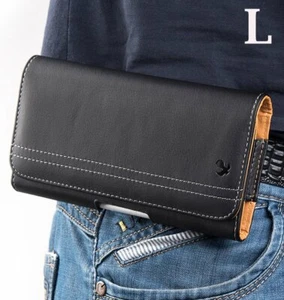 For LG Large Phone - Black HORIZONTAL Leather Pouch Holster Belt Clip Case Cover - Picture 1 of 7