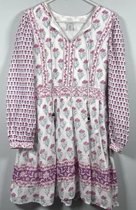 Haute Hippie Dress Womens XS White Pink Floral Mini Tie Neck Balloon Sleeves - Picture 1 of 7