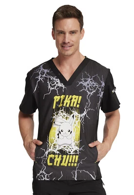 Pikachu Cherokee Scrubs Tooniforms Pokemon Unisex V Neck Top TF760 PMKT - Image 1 of 4