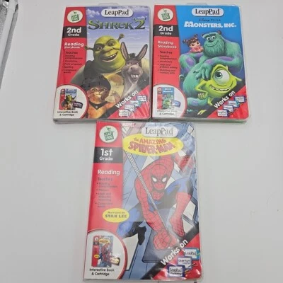 Lot 3 LeapFrog LeapPad Marvel The Amazing Spider-Man, Shrek, Monster Grades 1 2 - Image 1 of 4