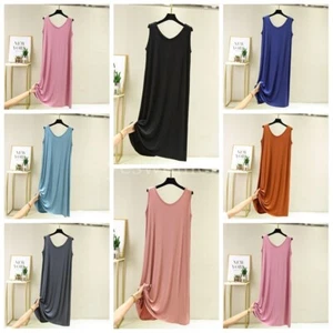 Lady Bamboo Sleeveless Nightdress Nightgown Cotton Sleep Shirt Lounge Sleepwear - Picture 1 of 22