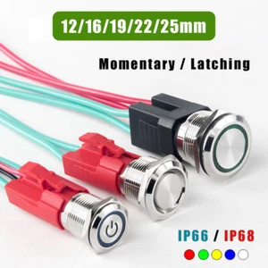 Metal Pushbutton Switch LED Illuminated Momentary Latching 12/16/19/22/25mm - Picture 1 of 24