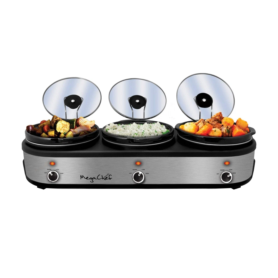MegaChef Triple 2.5 Qt Slow Cooker and Buffet Server with Ceramic Pots Lid Rests - Image 1 of 1