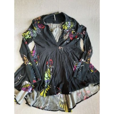 Free People Women's XS Black Button Cuff  Sleeves V-Neck Collar Babydoll Dress - Image 1 of 4