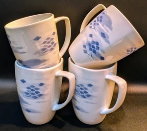 Designer Corelle Square BLUE DIAMONDS Coordinates Set of 4 Porcelain Coffee Mugs - Picture 1 of 7
