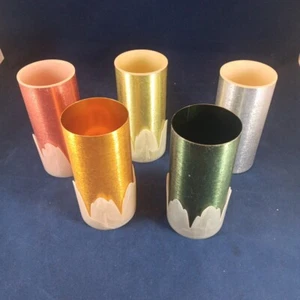 Vintage Mid-Century Set 5 Metallic Aluminum Tumbler Cups & Coasters Federal Tool - Picture 1 of 13