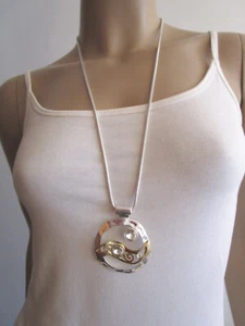 Damen Hals Kette lang Modekette Silber Gold Anhänger Strass Statement k921 Trend - Bild 1 von 5