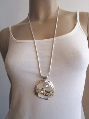 Damen Hals Kette lang Modekette Silber Gold Anhänger Strass Statement k921 Trend - Bild 1 von 4