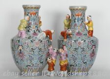 12.4 " Qianlong Chinese Colour enamels Porcelain Flower Tongzi Bottle Vase Pair
