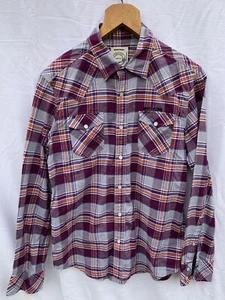 Mens Diesel Shirt Size Large Check Checked Purple Orange Pearl Snap Buttons - Picture 1 of 15