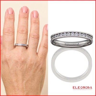anello acciaio donna con zirconi vera inox veretta fascia inossidabile fede  - Immagine 1 di 4