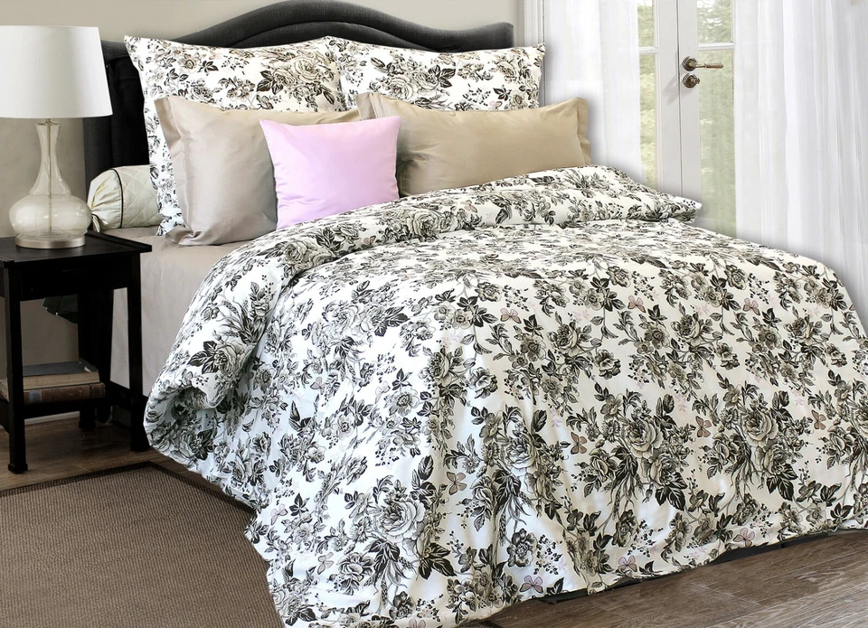 Queen Bedding Sets 800 TC 100% Cotton European Quality Duvet Cover set 4 Piece  - Image 1 of 1