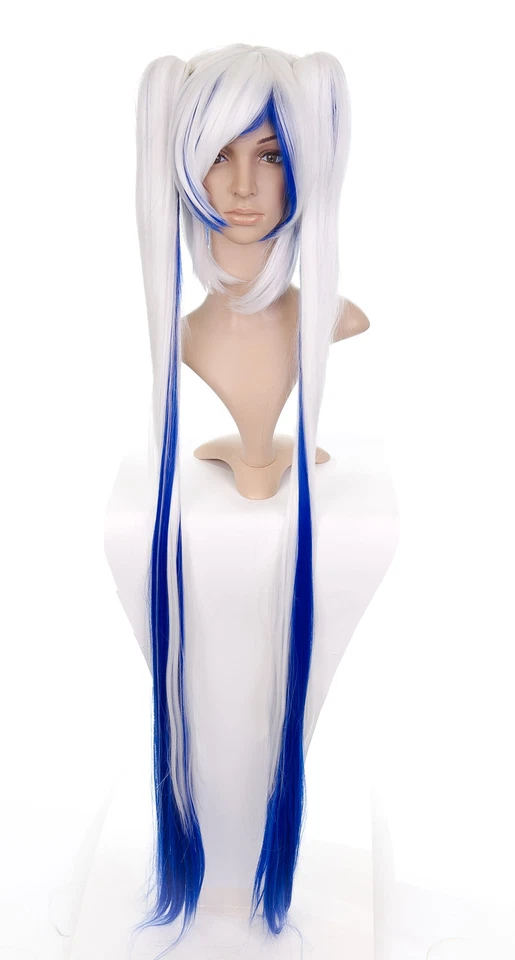 White with Electric Blue Highlights Long Length Anime Cosplay Costume Wig - Image 1 of 1