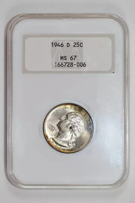 1946-D WASHINGTON QUARTER NGC MS67 OLD FATTY HOLDER! - Image 1 of 2