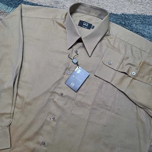 Camicia abito Ike Behar New York Jeremy 17,5 33 marrone spina di pesce 100% cotone nuova con etichetta - Foto 1 di 10