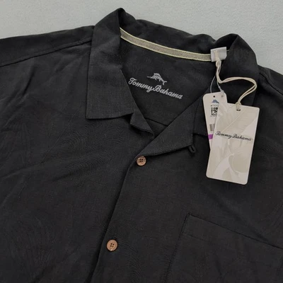 Camisa Tommy Bahama Para Hombres 2XL Negra 100% Seda Campamento Botón Delantero Manga Corta Foto 1 de 4