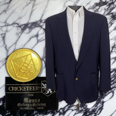 Cricketeer Blazer Jacket Mens 42R USA Made Navy Blue Solid Brass Metal Buttons - Image 1 of 4