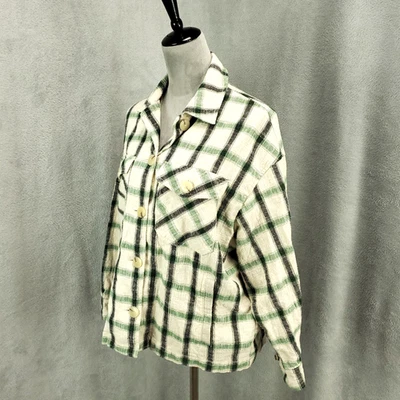 Zara Oversized Top White Green Black Plaid Big Button Up Shirt Womens Small - Image 1 of 4