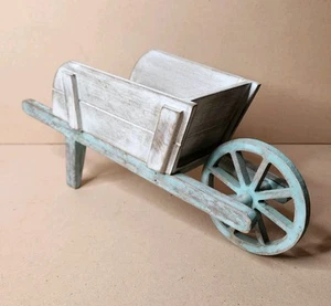 Timeless By Design Wooden Wheelbarrow Home Decor Teal Whitewashed - Picture 1 of 15