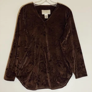 Top Jaclyn Smith Mujer Mediano Marrón Terciopelo Burnout Floral Manga Larga Chocolate - Imagen 1 de 13