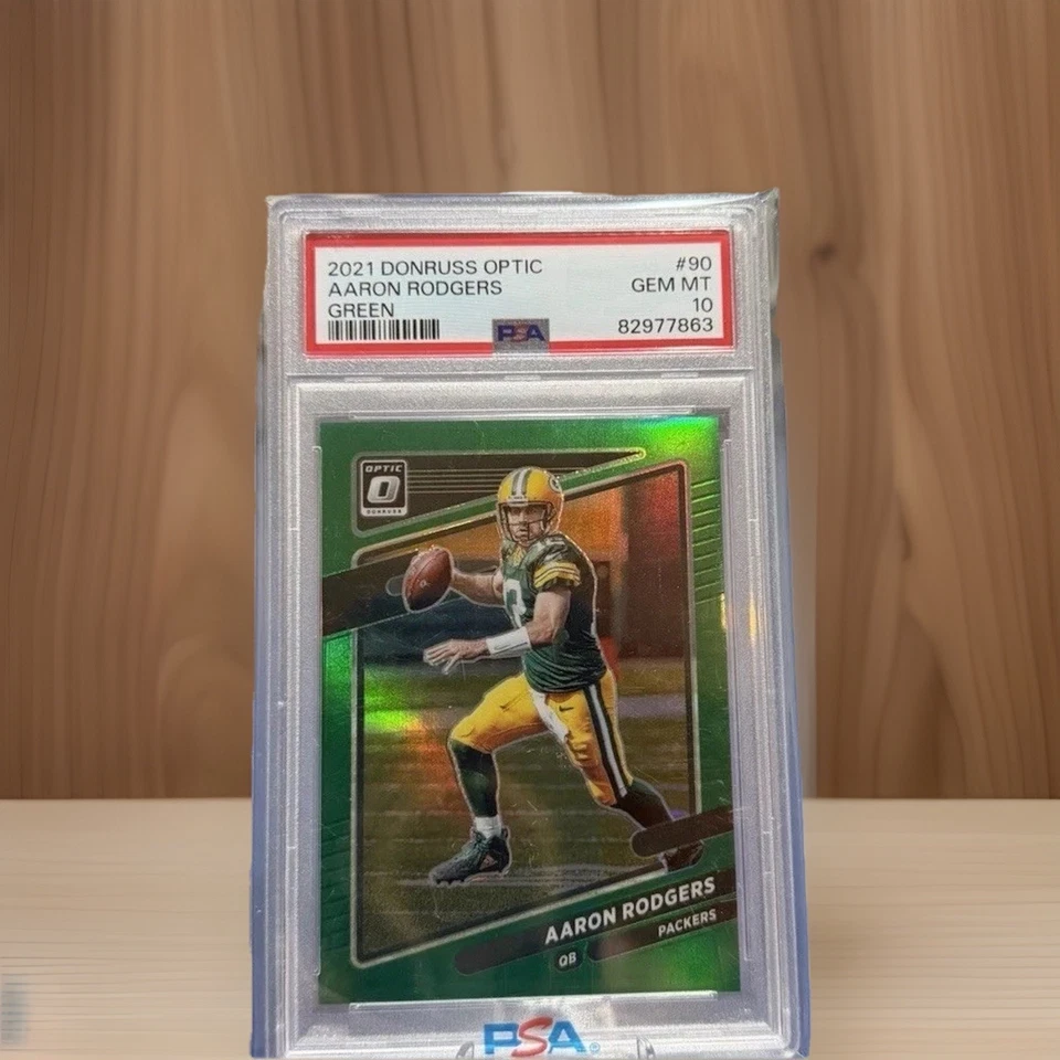 Donruss Optic Aaron Rodgers Packers 2021 🏈 verde/5 PSA 10 🔥 Pop 1 👀 🤩¡Guau!! Foto 1 de 2