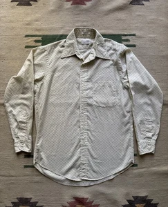 Vintage 1970s Hathaway Ivory Polka Dot Mod Disco Button Down Shirt Size Large - Picture 1 of 6