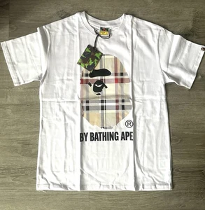 🙊 BAPE (A Bathing Ape) White “Burberry Check” T-Shirt • Size Large • BNWT! - Picture 1 of 5