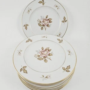 Sango Japan Bordeaux Rose Bread Plates 6 1/2" (8) Pink Roses Porcelain - Picture 1 of 10