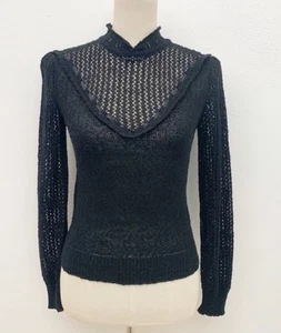 Vintage Alberoy Edwardianischer schwarzer offener Damenstrickpullover Größe Large Cottagecore - Bild 1 von 5