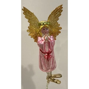 Christopher Radko rosa Flügel und ein Gebetsclip auf Weihnachtsschmuck - Bild 1 von 3