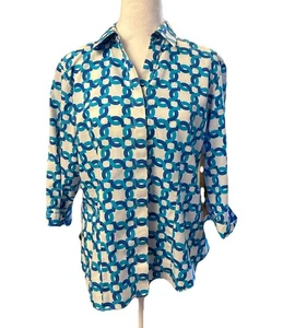 Chicos blau Kettenmuster Knopfleiste Karriere Freizeit Küste Damengröße 1 - Bild 1 von 4