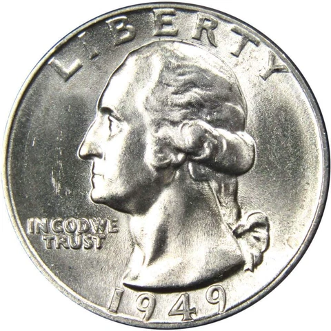 1949 Washington Quarter BU Uncirculated Mint State 90% Silver 25c US Coin Cover
