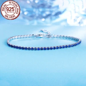 Bracciale maglia catena tennis blu zirconi argento sterling 925 per donna festa gioielli - Foto 1 di 9