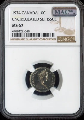 1974 Canada 10 Cents 10C NGC MS67 MAC - Quality - Image 1 of 2