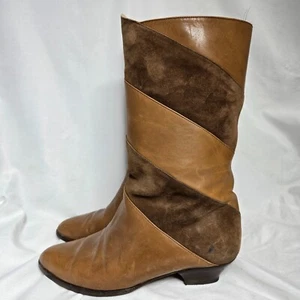 Vintage David's Stiefel Damen 7,5 hellbraun Leder Wildleder abgesetzt Italien halbhoch - Bild 1 von 15