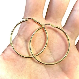 40MM Hoop Earrings for Women gold 14k plated 925 Sterling Silver 2MM Free Ship - Picture 1 of 6