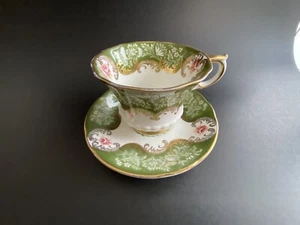 Paragon Bone China Teacup Saucer Green Parsley Pink Rose  - Picture 1 of 8