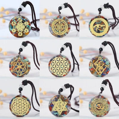 7 Chakra Orgonite Pendant EMF Protection Healing Crystal Gravels Orgone Necklace - Image 1 of 4