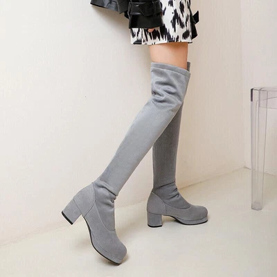 Women's Shoes Warm Mid Heels Pull On  Over Knee High Boots Stretched boots   - Image 1 of 4