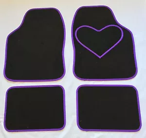 BLACK CAR MATS WITH PURPLE HEART HEEL PAD FOR TOYOTA IQ PRIUS RAV 4 VERSO YARIS - Picture 1 of 1