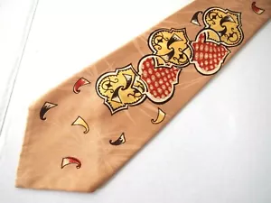 Vtg 1950s Don Juan Mens Necktie Tie Hand Painted Wrinkle Free Beige Satin 53" - Picture 1 of 8