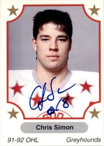 1991-92 7th Inning Sketch OHL Chris Simon Auto Sault Ste. Marie Greyhounds #313