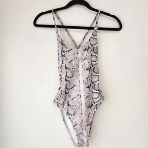 Sommer Ray One Piece Swimsuit Snakeskin Printed White Grey Bathing Suit S - Picture 1 of 6