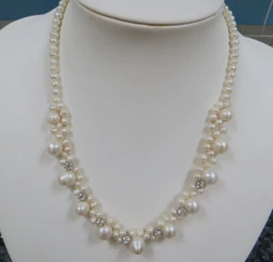White Freshwater Cultured Pearl Necklace with Potato Pearls & sparkling stones - Picture 1 of 12