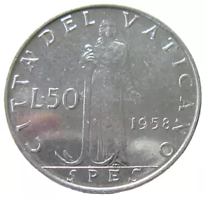VATICAN CITY. 50 LIRE, 1958. POPE PIUS XII. UNCIRCULATED, - Picture 1 of 4