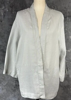 J Jill Pale Gray 100% Linen Open Jacket sz L  (14306) - Image 1 of 4